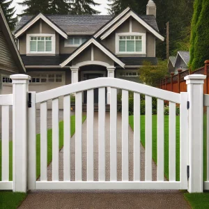 Vinyl gate in front of a home