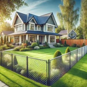 Chain link fence with a large yard