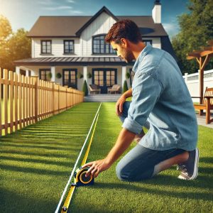 Homeowner measuring to put up a fence