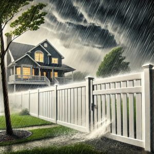 Vinyl fence during a storm